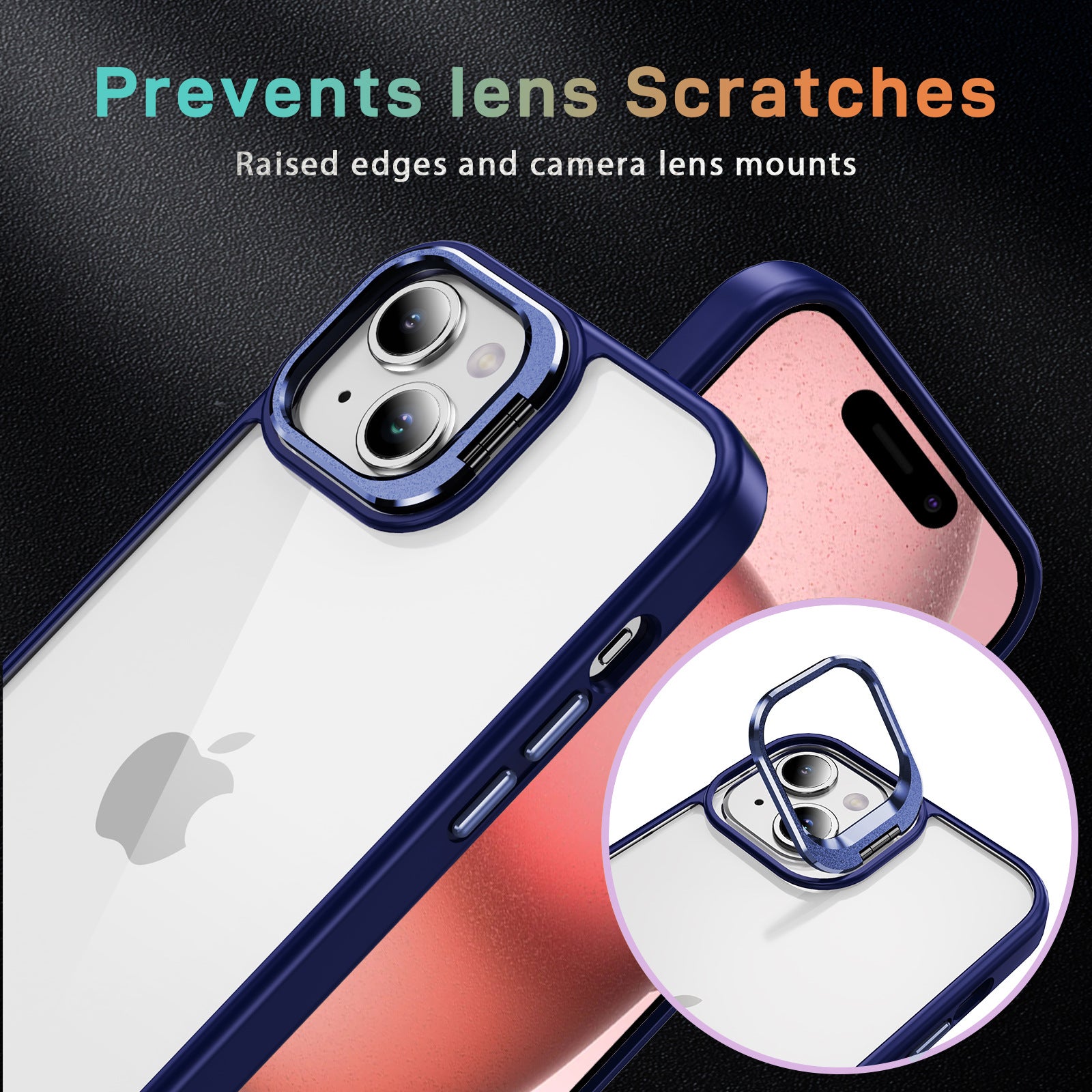 For iPhone 15 Shockproof Case Lens Frame Kickstand TPU+Acrylic Phone Cover For iPhone 15 Shockproof Case Lens Frame Kickstand TPU+Acrylic Phone Cover